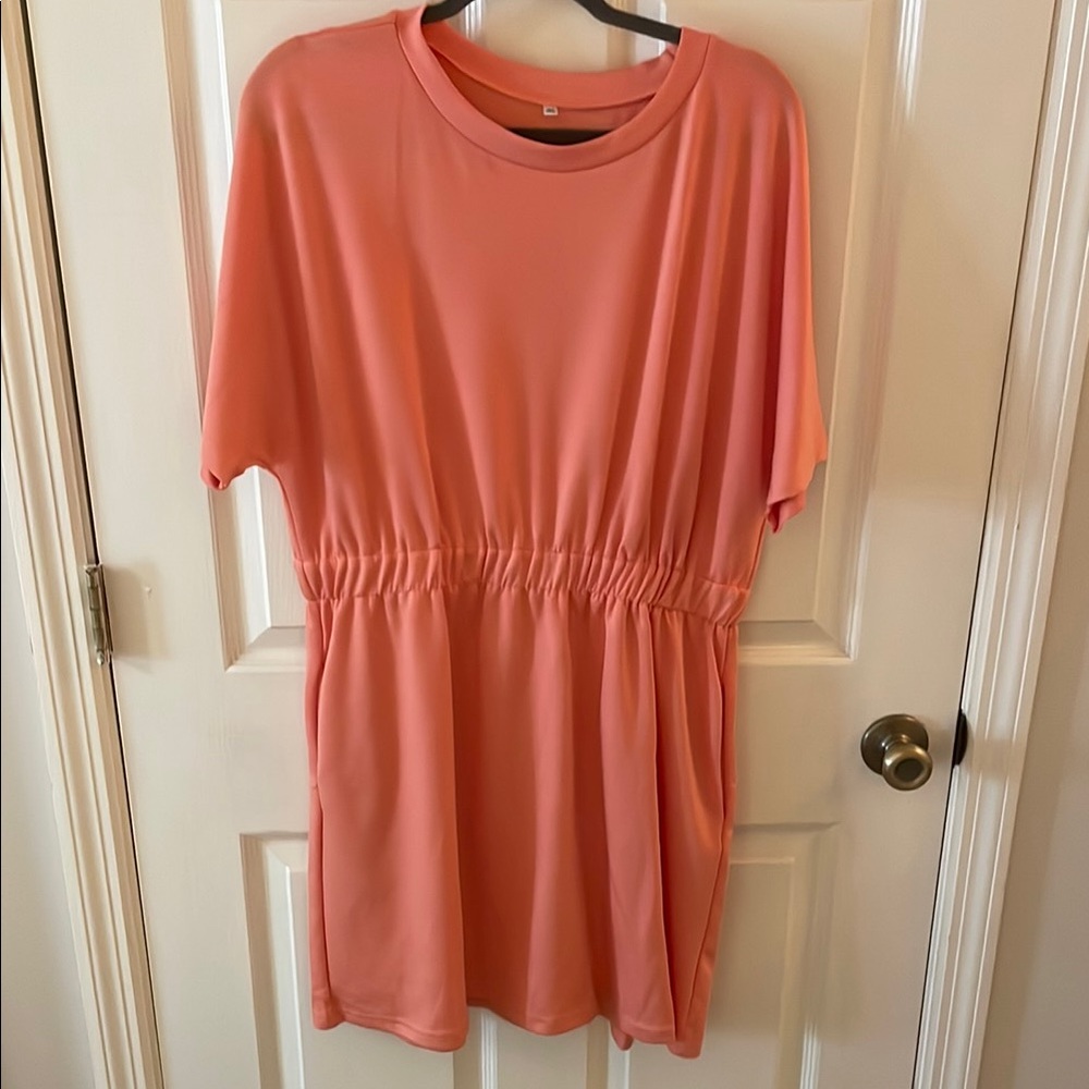 Amazon Pink Casual Midi Dress Crew Neck Short Sleeve